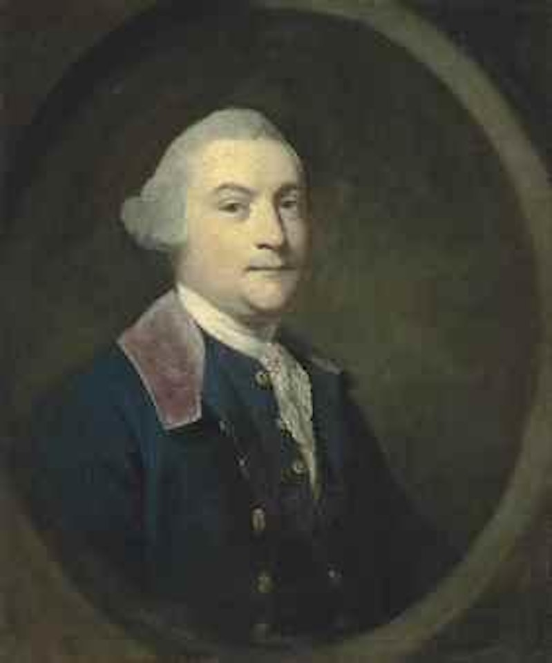 Portrait of Montagu Edmund Parker (1737–1813), bust-length, in a blue frock coat and red velvet collar with gold buttons, in a feigned oval by Circle of Joshua Reynolds