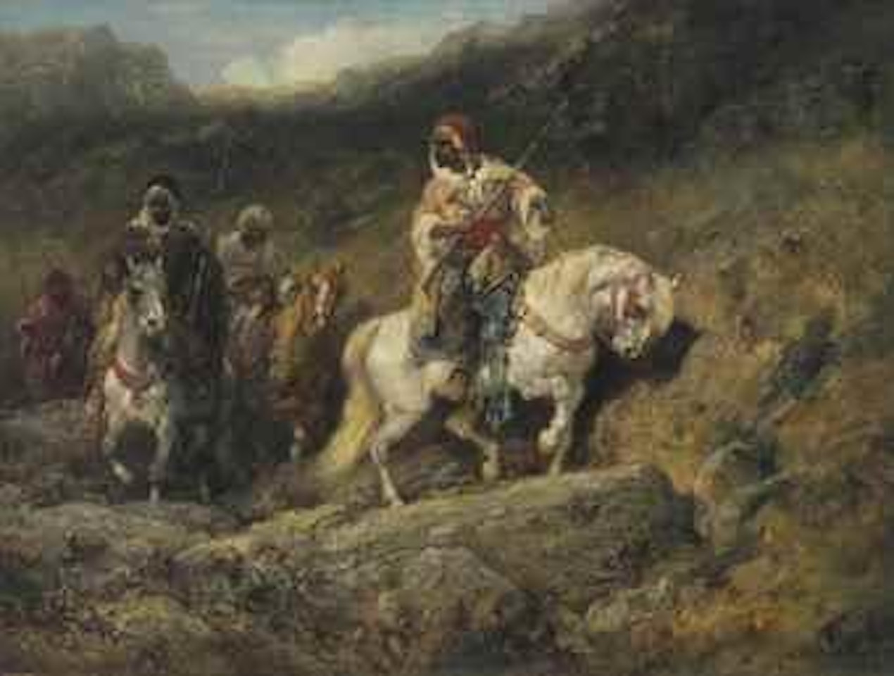 Arab Horsemen in a Mountainous Landscape by Adolf Schreyer