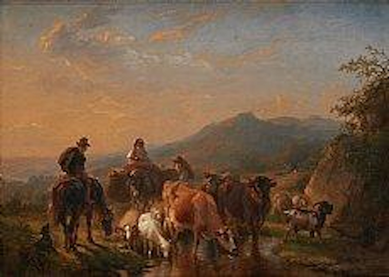 Troupeau s’abreuvant dans la montagne by Eugène Joseph Verboeckhoven