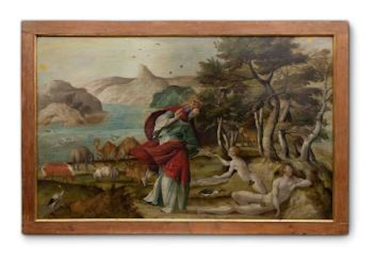 Gottvater mit Adam und Eva im Paradies (Eva aus der Rippe Adams holend) by Herri met de Bles