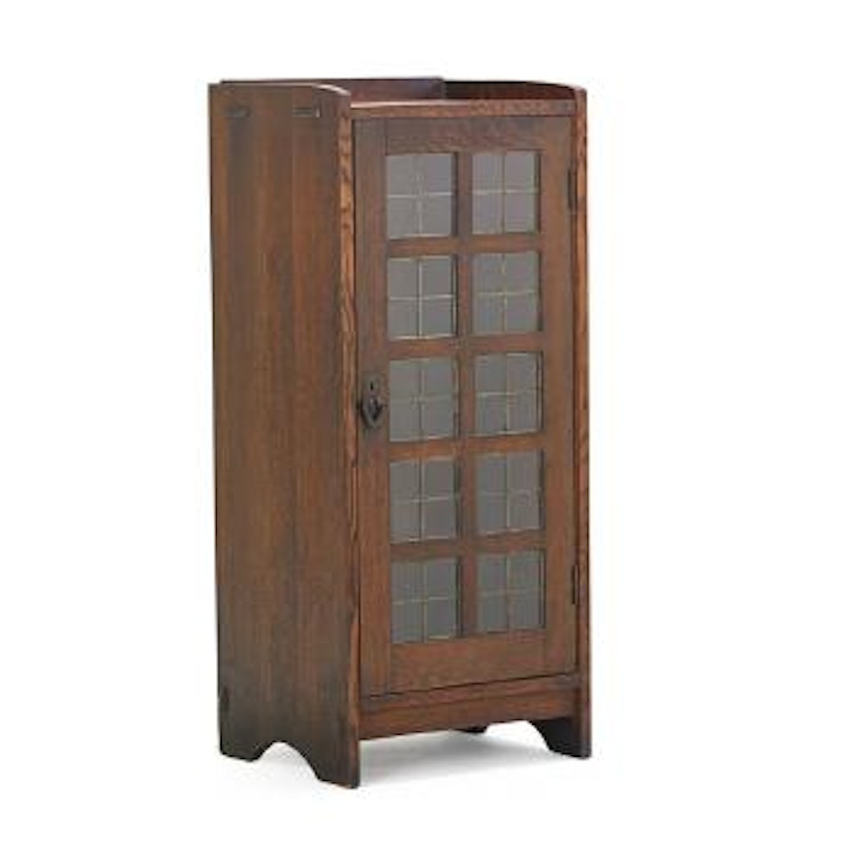 Music Cabinet with Leaded Glass Panels by Gustav Stickley