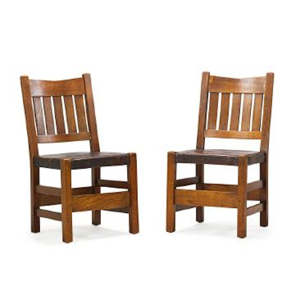 Pair of V-back Side Chairs by Gustav Stickley