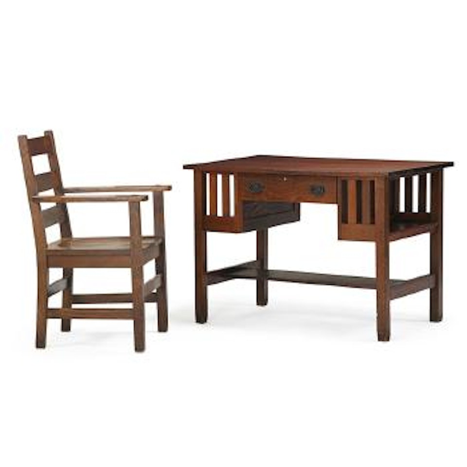 Library Table and Armchair by Gustav Stickley by Gustav Stickley