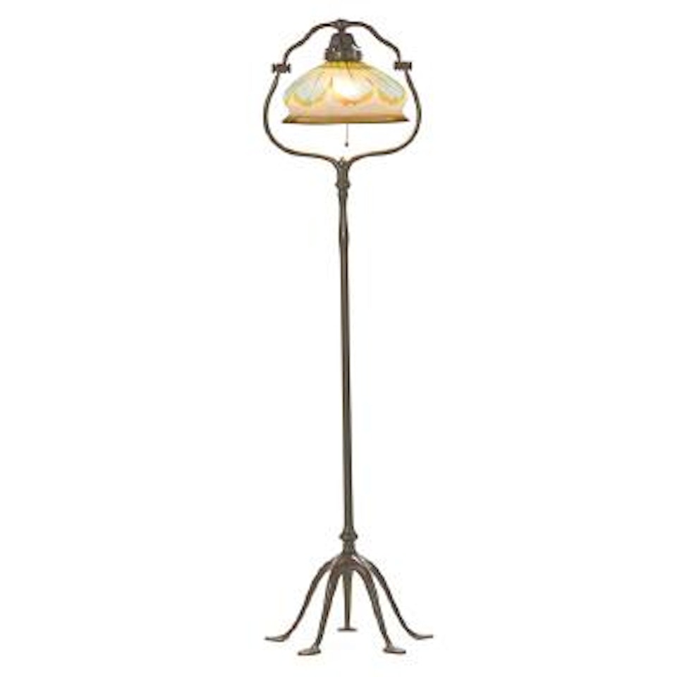 Split Harp Floor Lamp, Pulled Feather Shade by Tiffany Studios