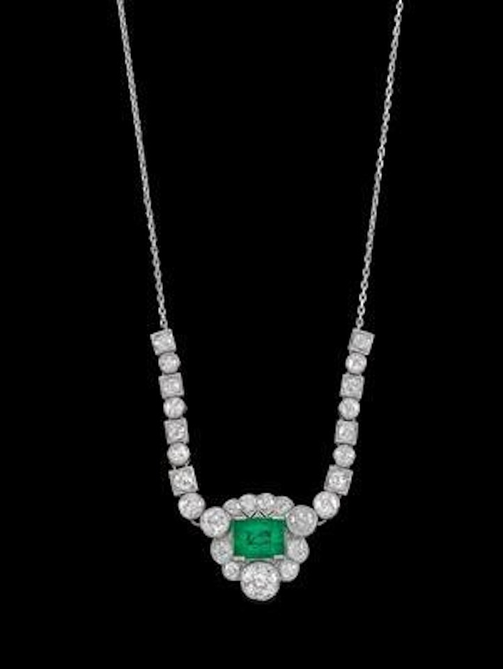 A diamond and emerald necklace by Unknown Jewelry Maker