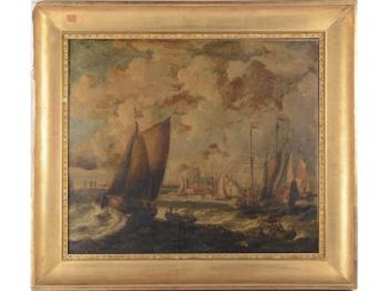 Bateaux de pêcheurs près d’un port avec un moulin; Navires au large d’un port by Pieter van de Velde