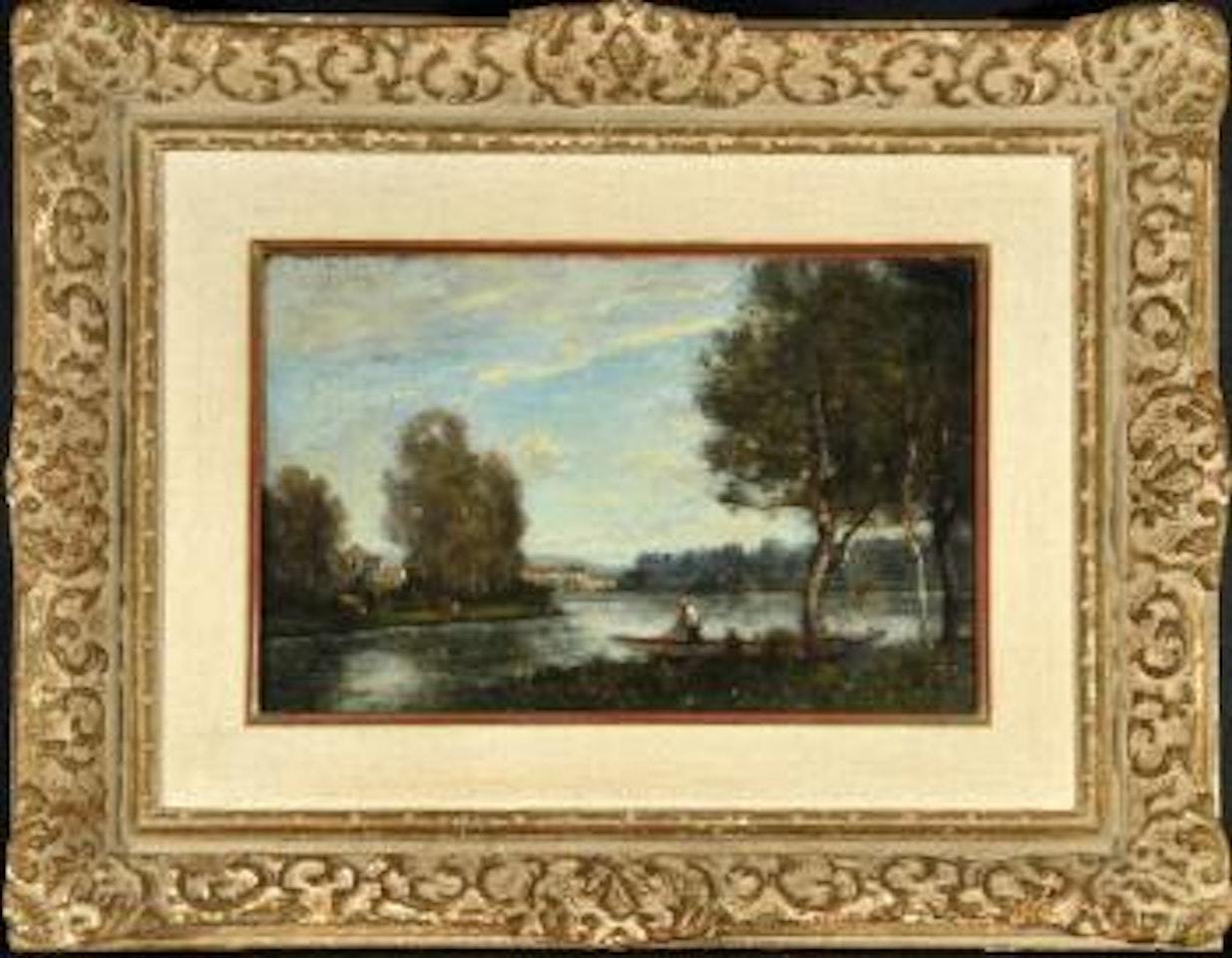 Flusslandschaft mit Fischer im Boot by Jean Baptiste Camille Corot