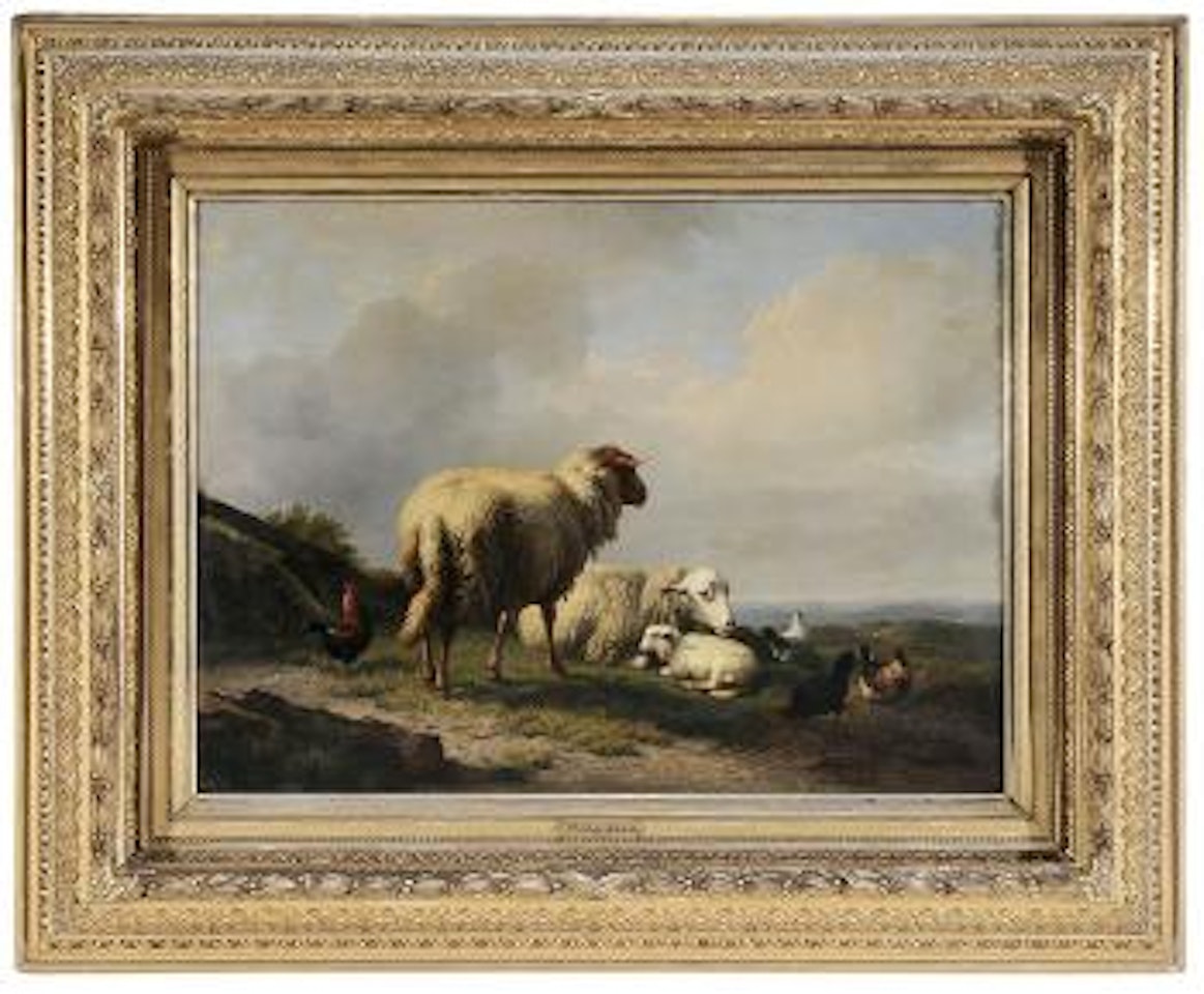 Sheep and Chickens in a Pastoral Landscape by Eugène Joseph Verboeckhoven