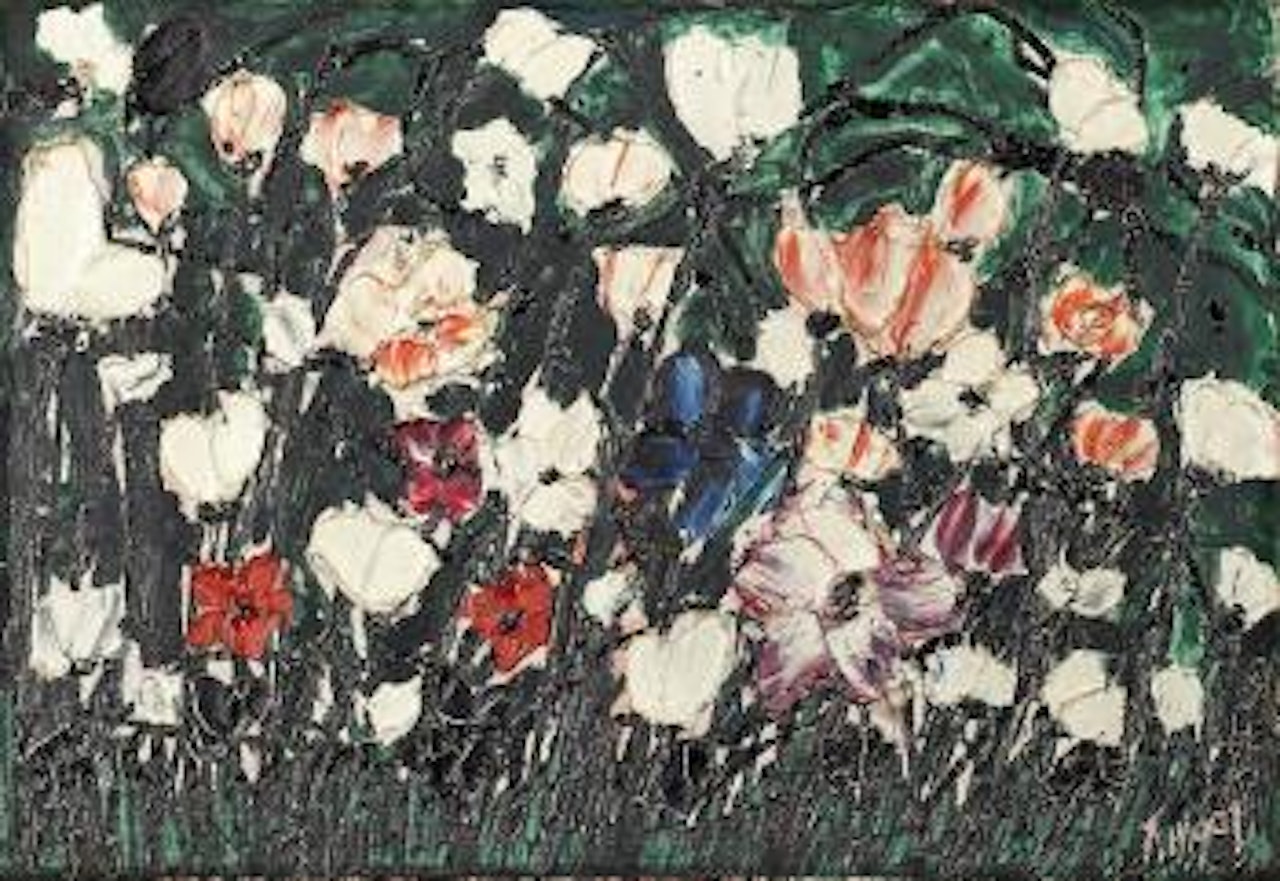 a): Colorful flowers; b): White and red flowers on red background by Thanos Tsingos