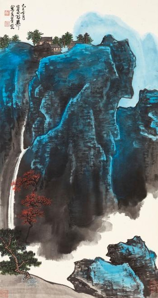Waterfall in Lush Mountains by Xie Zhiliu