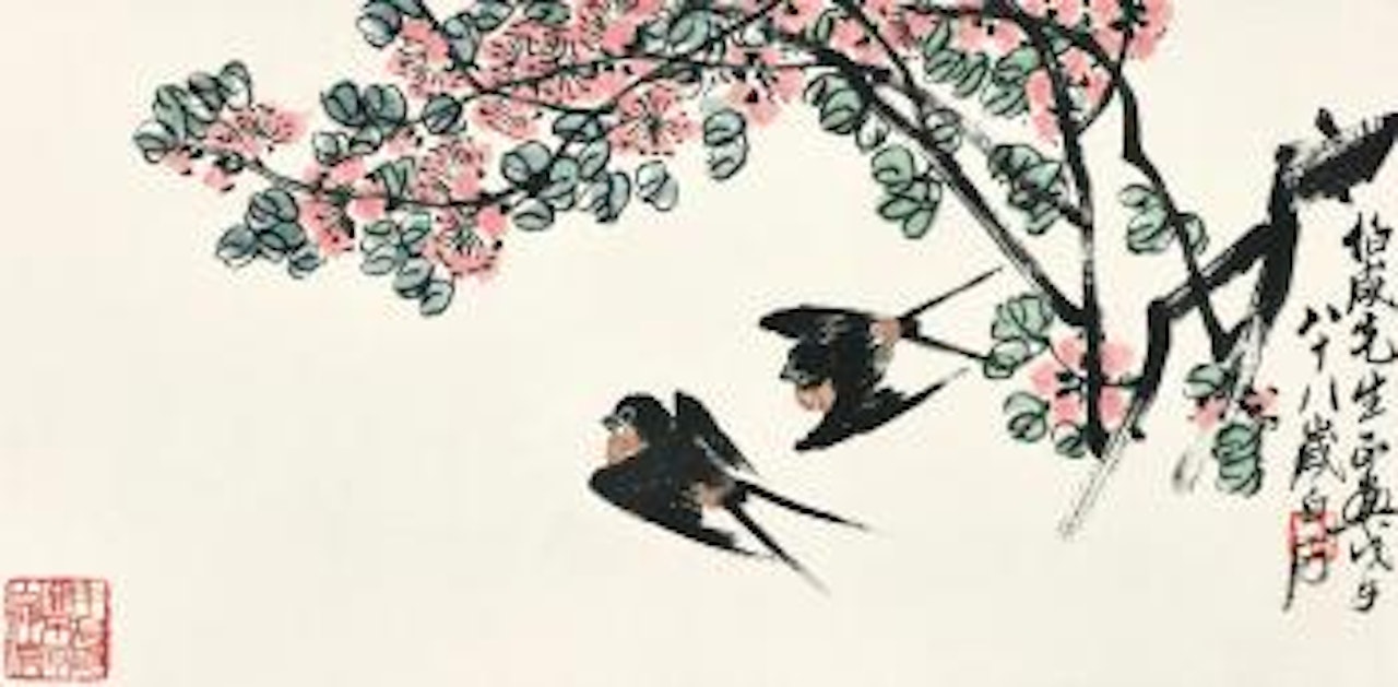 Swallows by Peach Blossoms by Qi Baishi