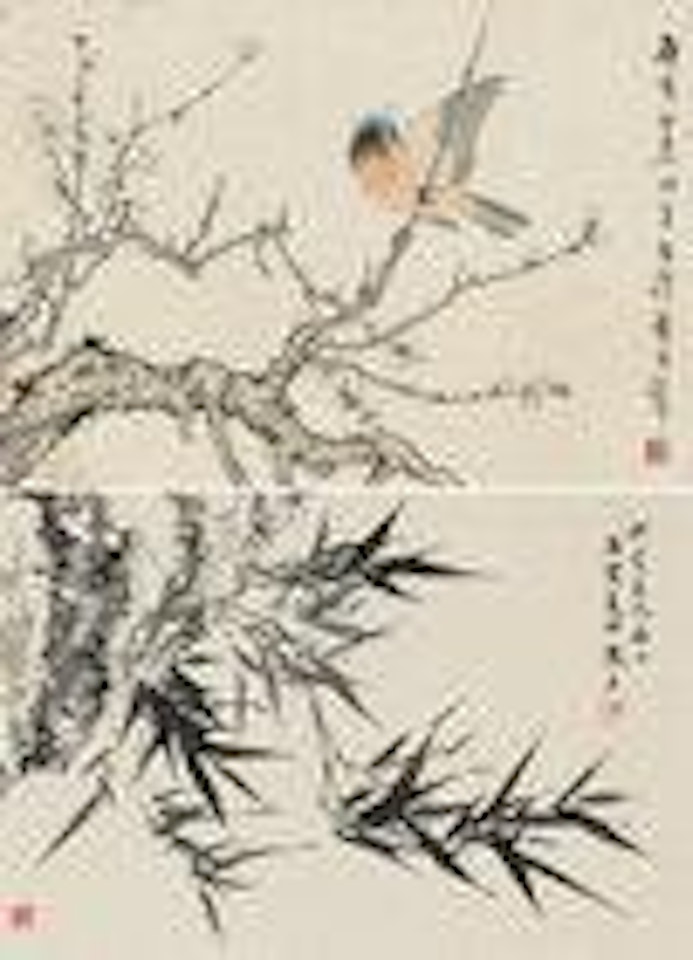 Bird and Plum; Bamboo by Huang Junbi by Huang Junbi