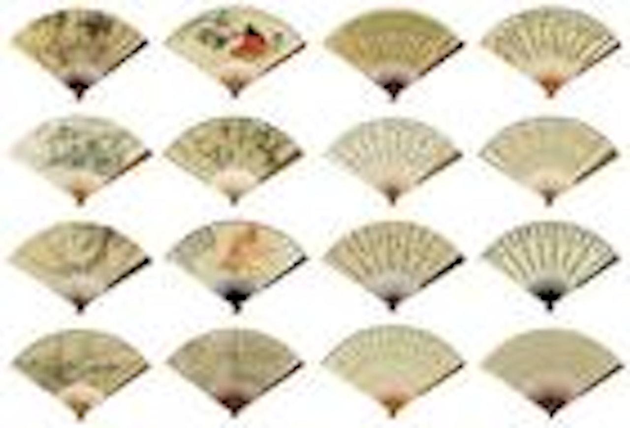 Folding fans by Wang Geyi  by Wang Zhen  by Lu Bolong by Wang Zhen