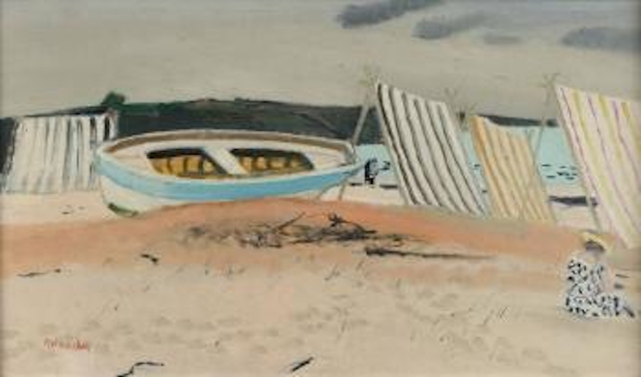 Femme et barque sur la plage by Maurice Brianchon