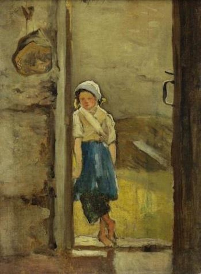 Peasant girl in doorway by Henri Harpignies