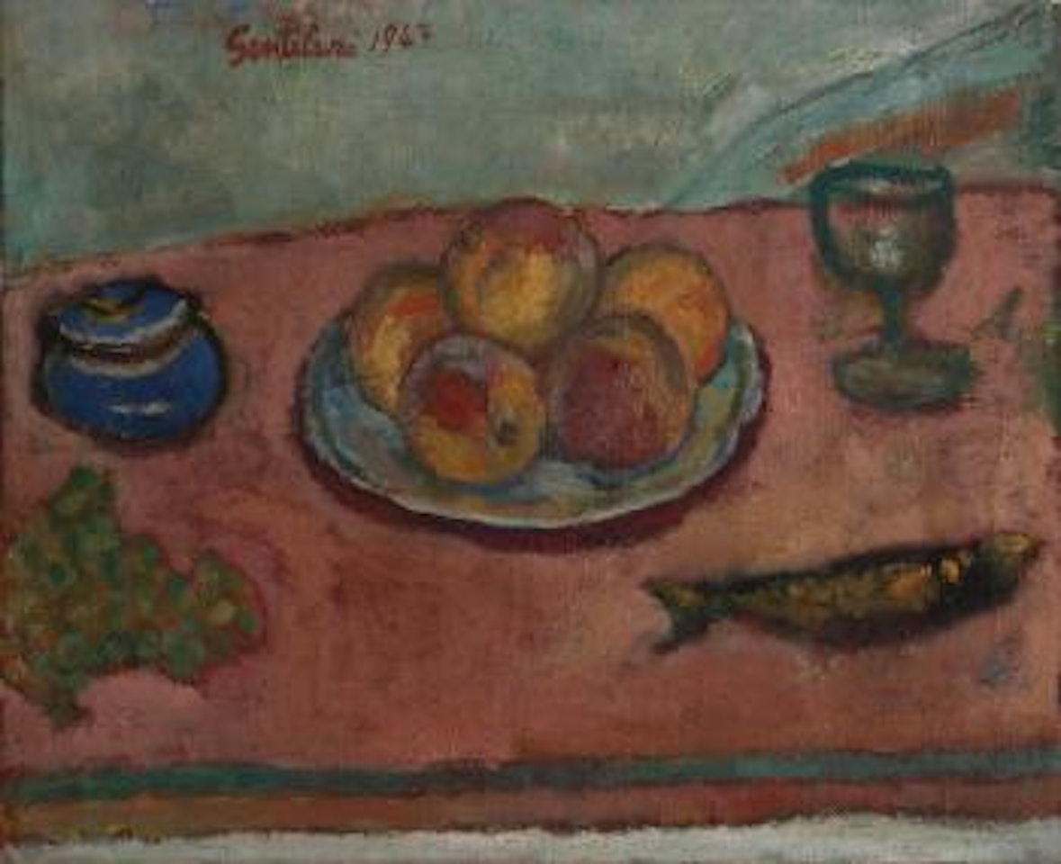 Natura morta con frutta e pesce [Still life with fruits and fish] by Franco Gentilini