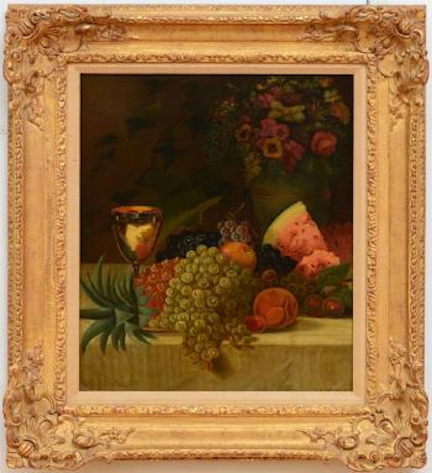 Still life with fruit and flowers by William Merritt Chase