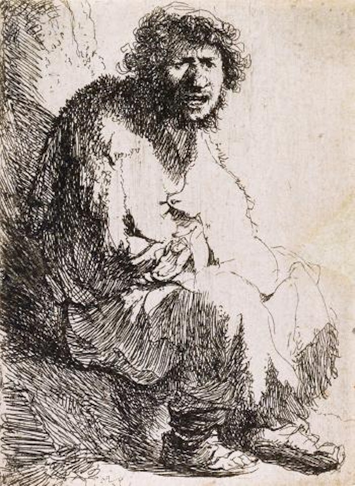 Beggar Seated on a Bank by Attributed to Rembrandt Harmensz van Rijn