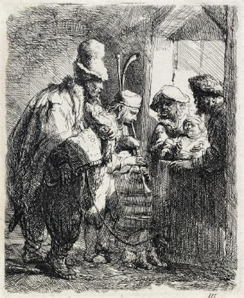The Strolling Musicians by Attributed to Rembrandt Harmensz van Rijn