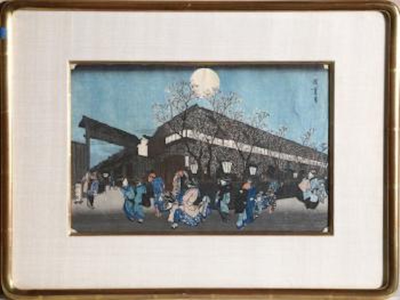 Famous Places in the Eastern Capital (Edo): Nighttime Cherry Blossom in Nakanomachi, Yoshiwara Licensed Quarter by Utagawa Hiroshige