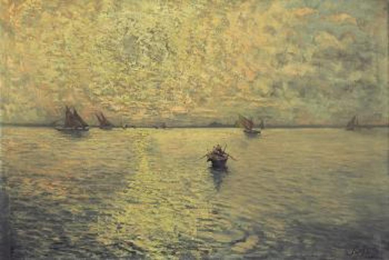 Barche di pescatori al chiaro di luna by Fausto Pratella