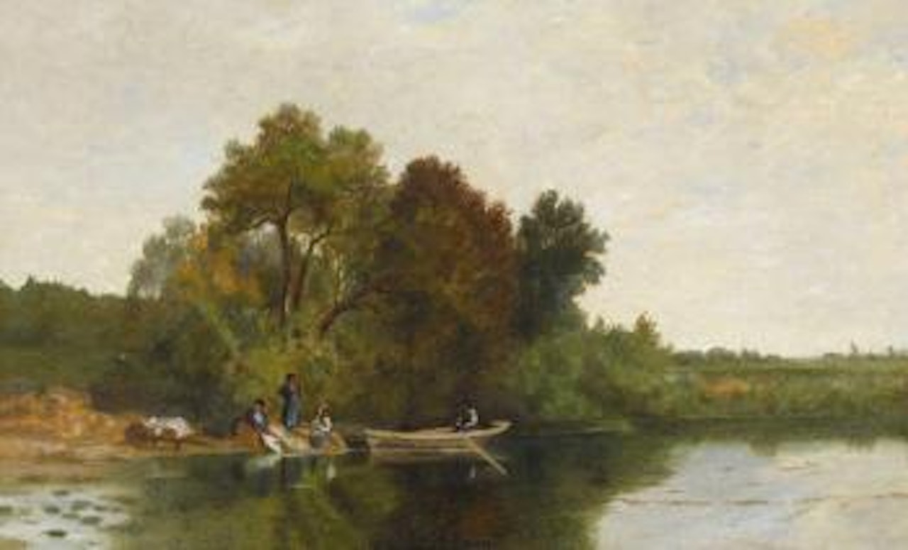 Flusslandschaft mit Frauen und Ruderboot by Germain-Fabius Brest