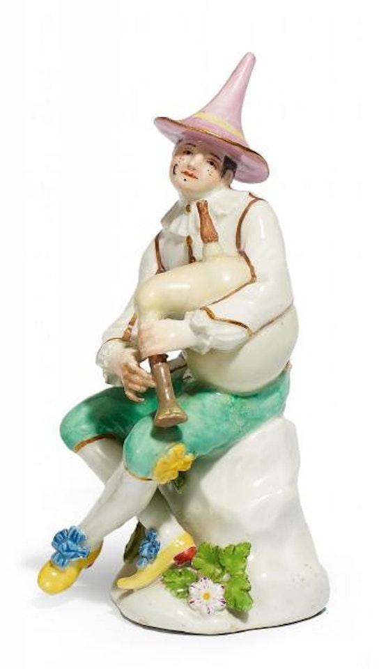 A Sitting Tomfool with Bagpipes by Johann Joachim Kandler by Johann Joachim Kändler
