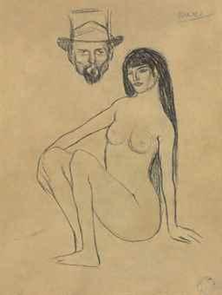 Femme assise et tête d'homme by Pablo Picasso