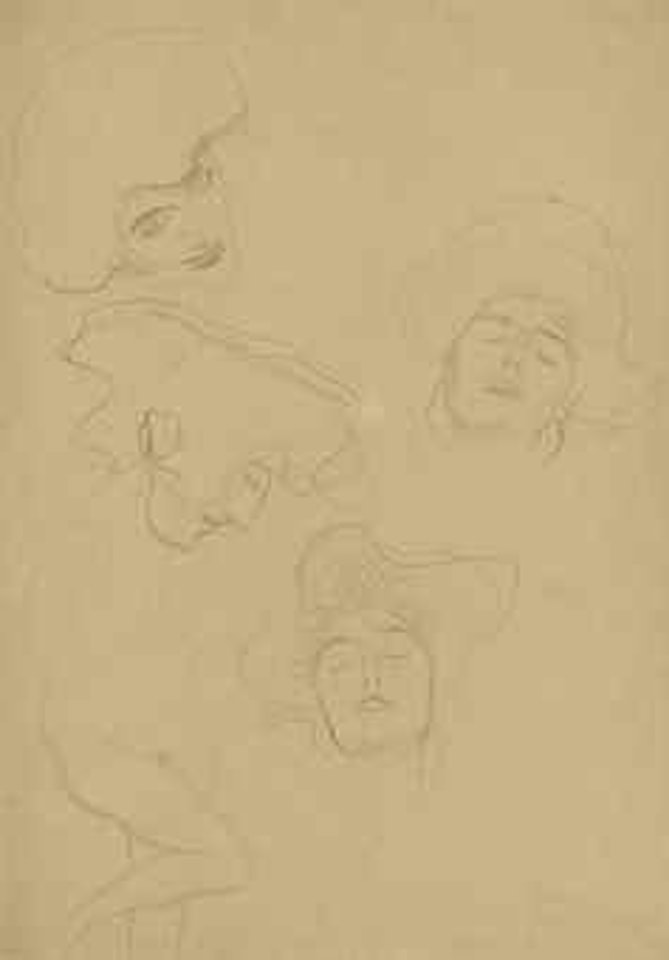 Vier kopfstudien, Beinstudien by Gustav Klimt