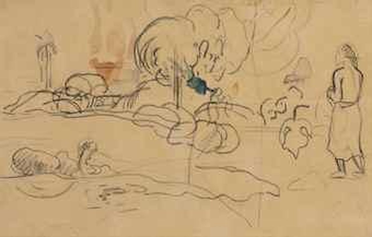 Paysage tahitien avec figure (recto); Etude de figures (verso) by Paul Gauguin
