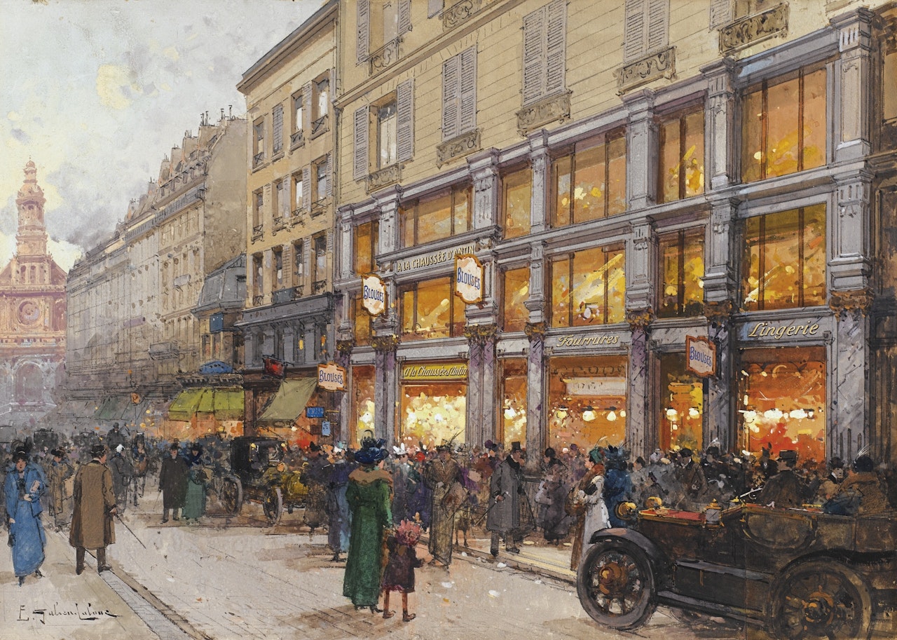 L’EGLISE DE LA TRINITÉ, RUE DE LA CHAUSSÉE D’ANTIN by Eugene Galien-Laloue