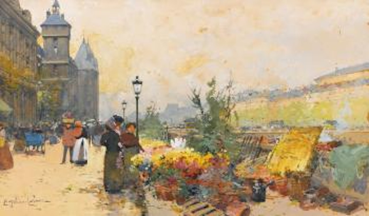 Le Marché Des Fleurs À La Cité by Eugene Galien-Laloue