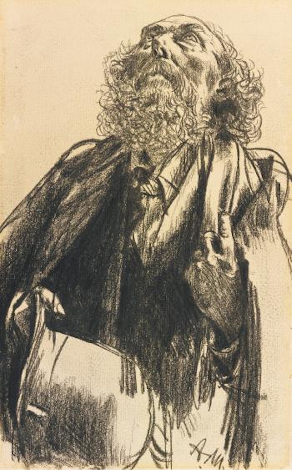 Portrait of a Bearded Man Looking Up by Adolph Menzel