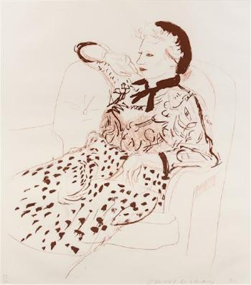 Celia Pondering from A Series of Hand Drawn Lithographs by David Hockney