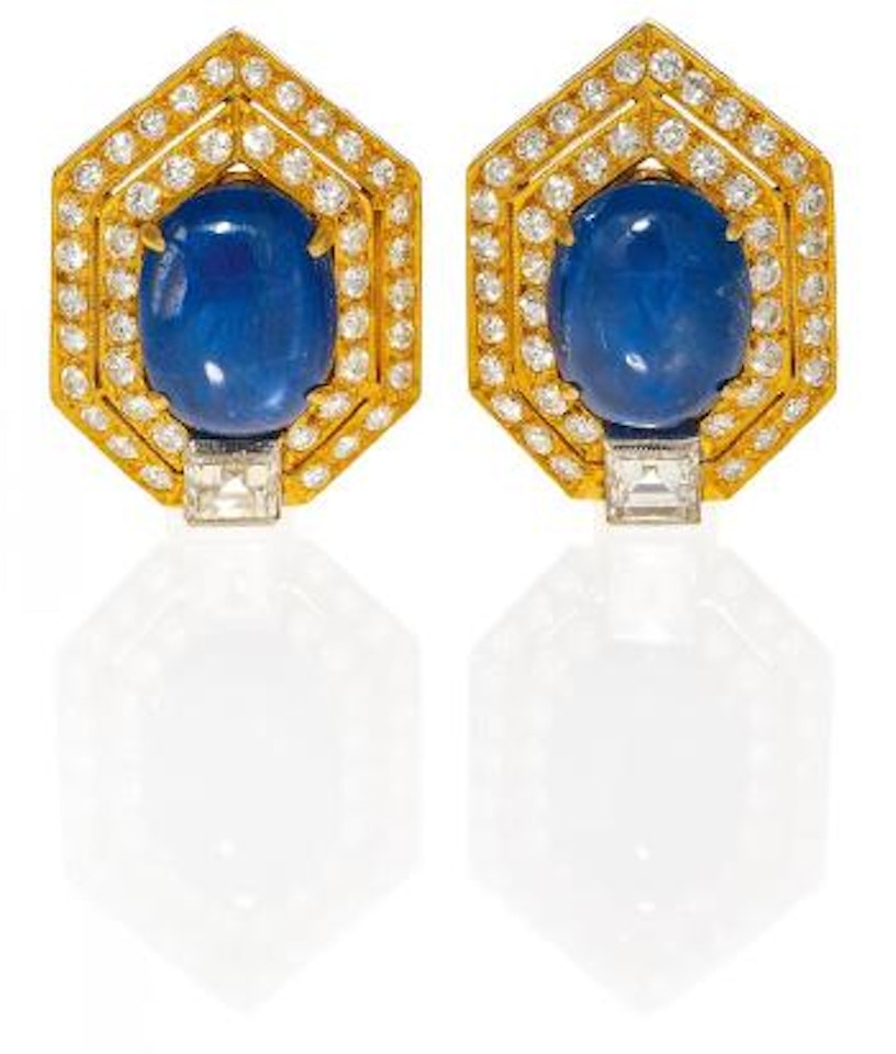 Sapphire-Diamond-Clip-Stud-Earrings by Unknown Jewelry Maker