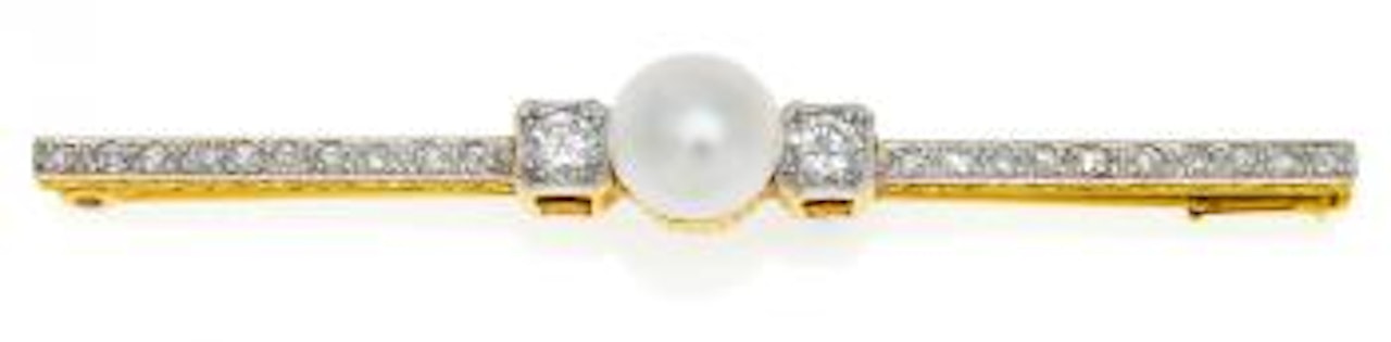 Natural-Pearl-Diamond-Brooch by Unknown Jewelry Maker