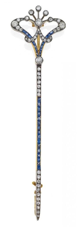 Sapphire-Diamond-Brooch by Unknown Jewelry Maker