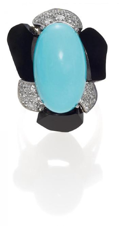 Turquoise-Onyx-Ring by Unknown Jewelry Maker