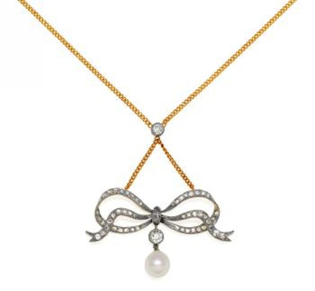 Pearl-Diamond-Pendant-Necklace by Unknown Jewelry Maker