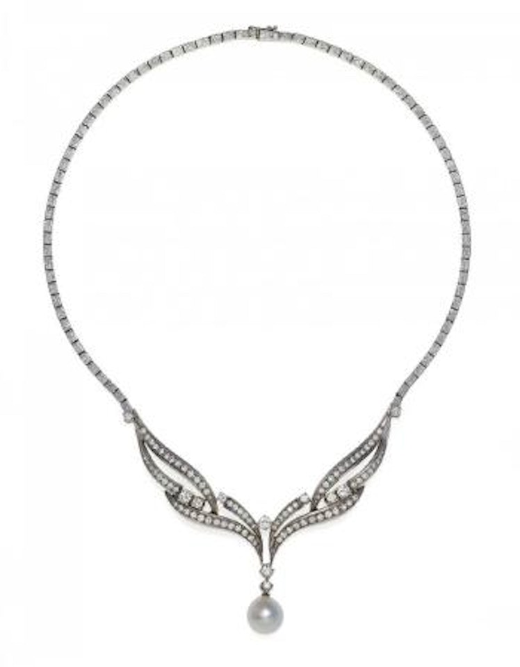 Pearl-Diamond-Collier by Unknown Jewelry Maker
