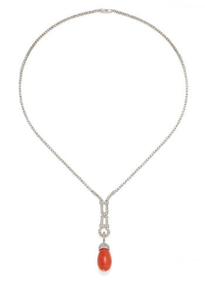 Coral-Diamond-Collier by Unknown Jewelry Maker
