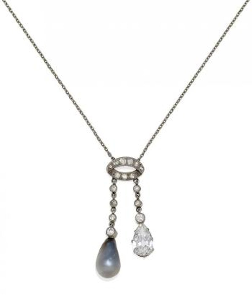 Natural-Pearl-Diamond-Collier by Unknown Jewelry Maker
