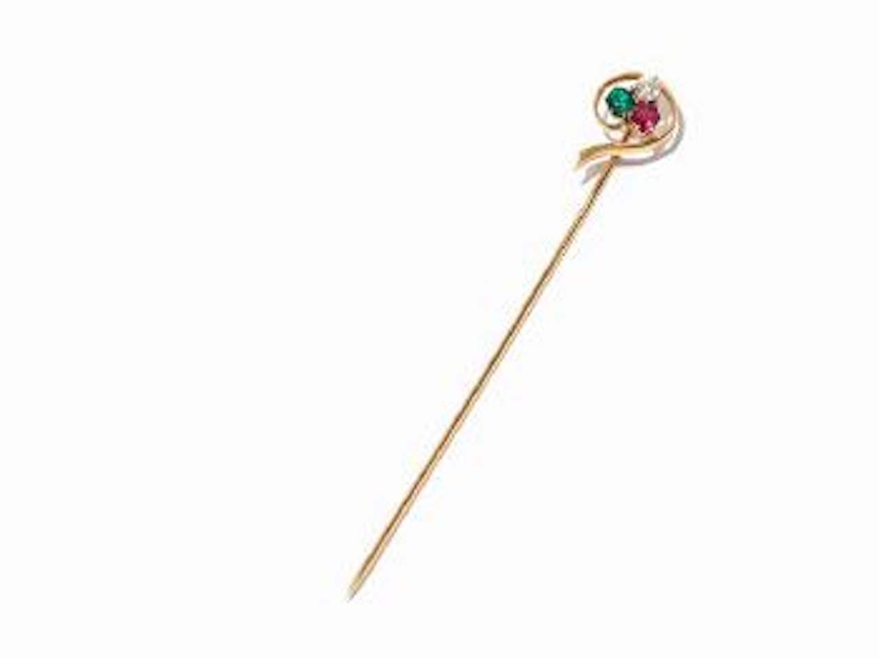 A Tie Pin with Emerald, Ruby & Diamond by Unknown Jewelry Maker
