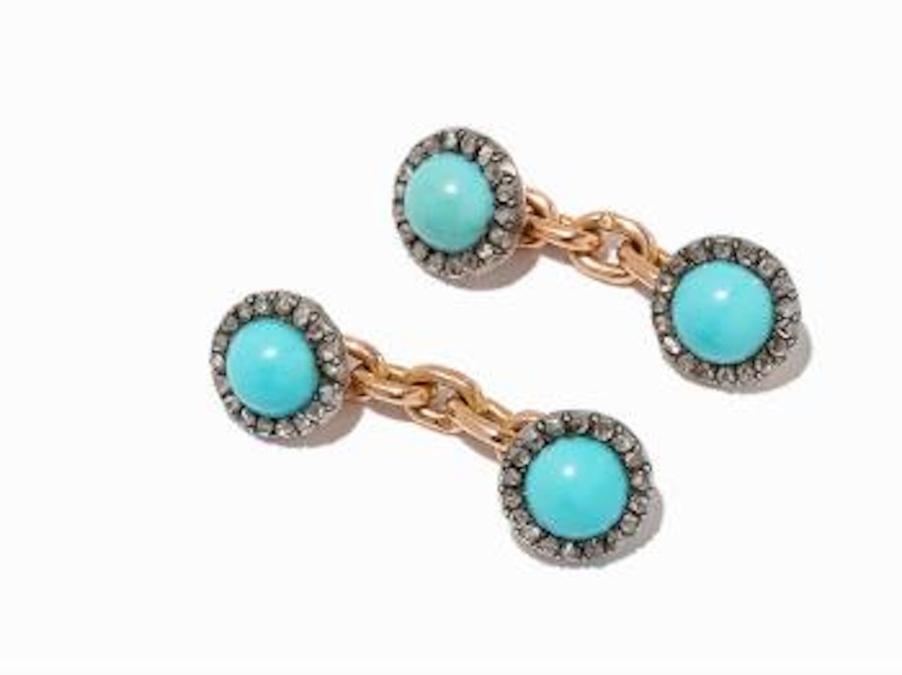 A Pair of Cufflinks with Diamonds and Turquoises by Unknown Jewelry Maker