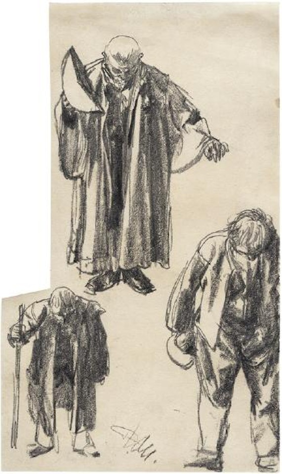 Drei Figurenstudien 'Der zerbrochene Krug' von Heinrich von Kleist by Adolph Menzel