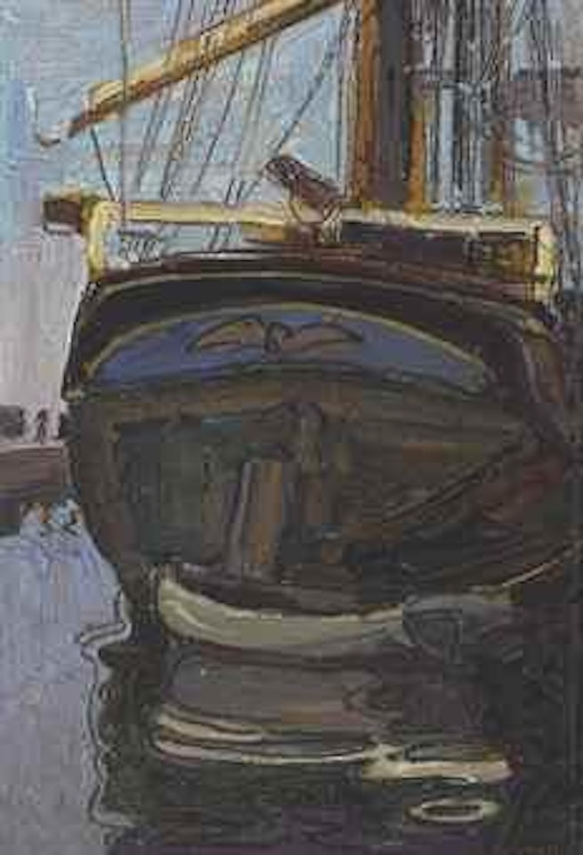 Segelschiff mit Ruderboot (Triest) by Egon Schiele