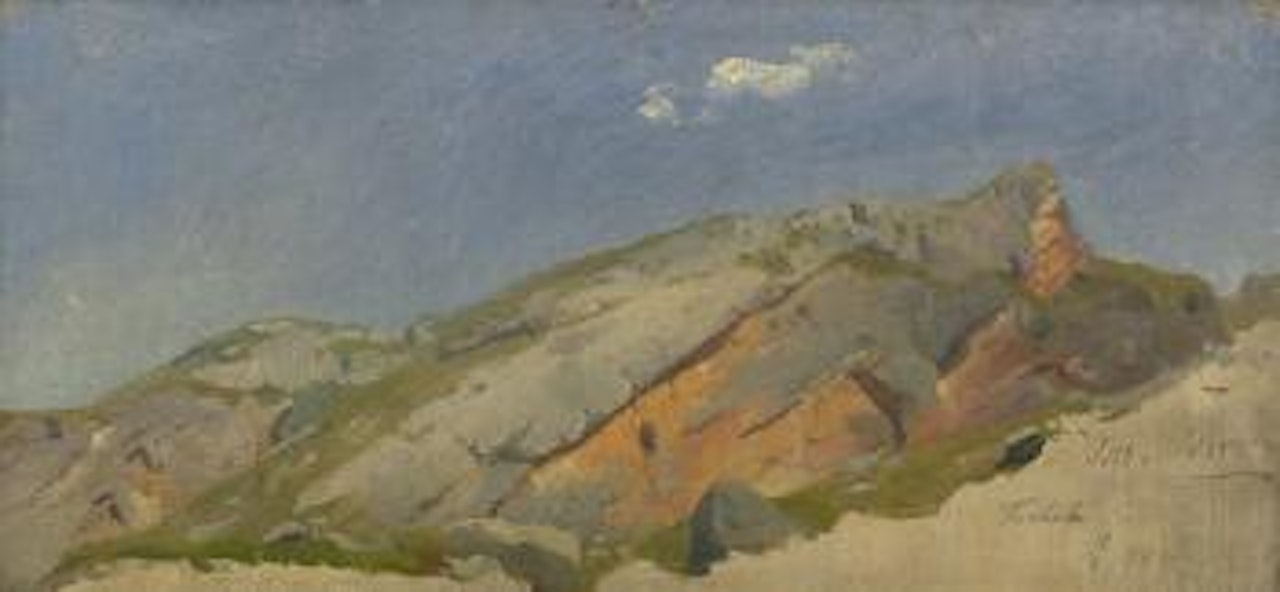 Blick auf eine Gebirgsformation bei Torbole am Gardasee by Oswald Achenbach