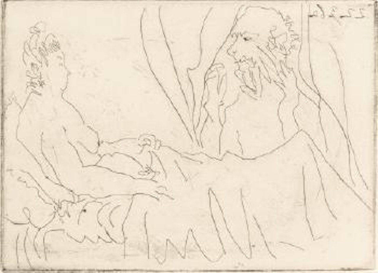 Vieillard et femme couchée by Pablo Picasso