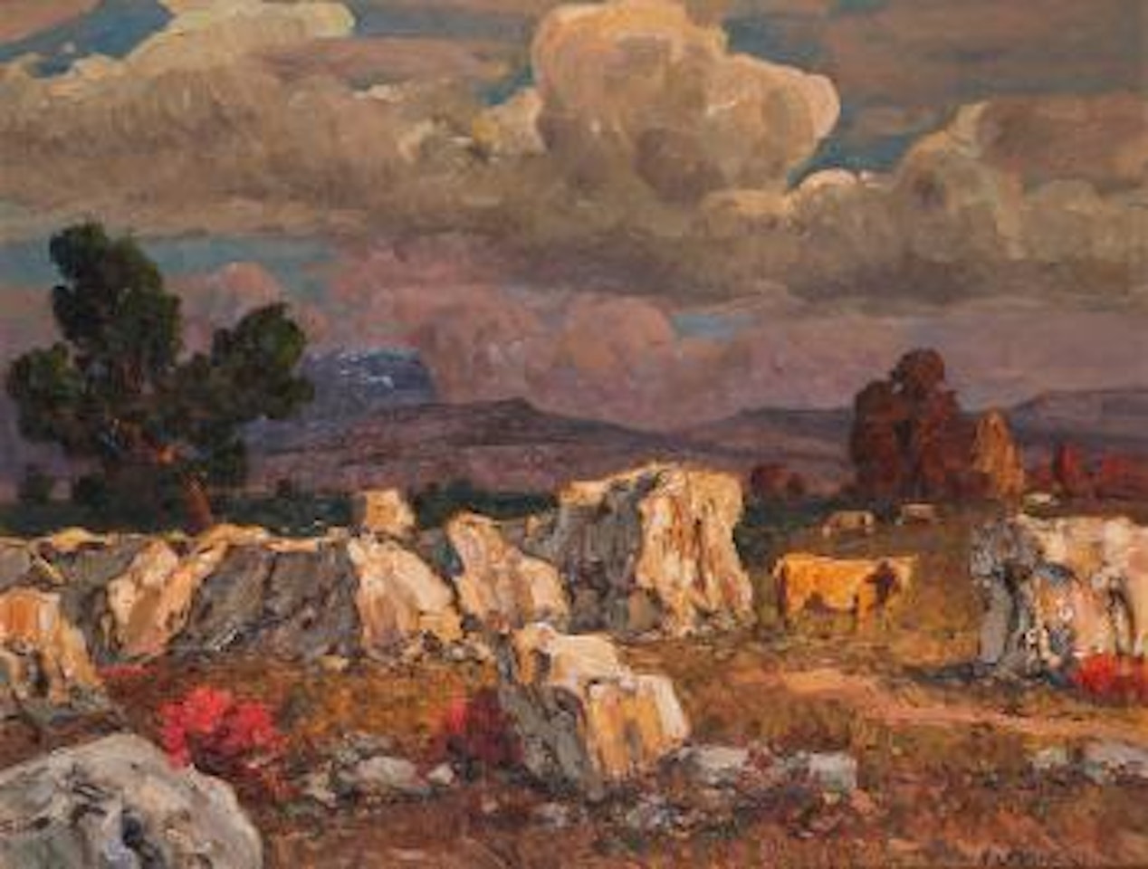Paesaggio carsico con mucche al pascolo by Ugo Flumiani
