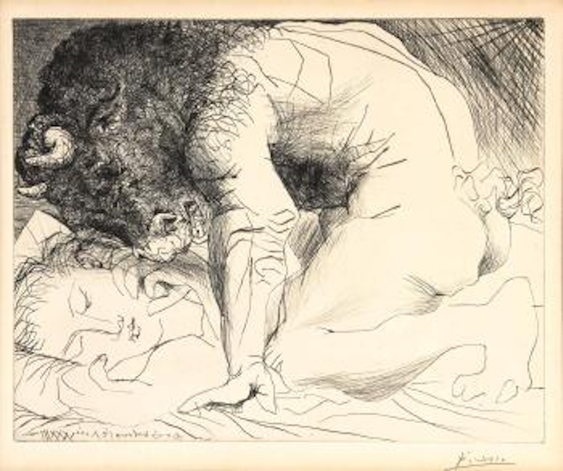 Minoture Caressand une Dormeuse by Pablo Picasso